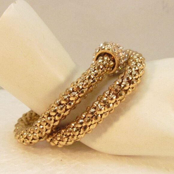 Gold Tone Stretch Metal Mesh Tube Rhinestone Bracelet 2 Piece Lot - Picture 5 of 15